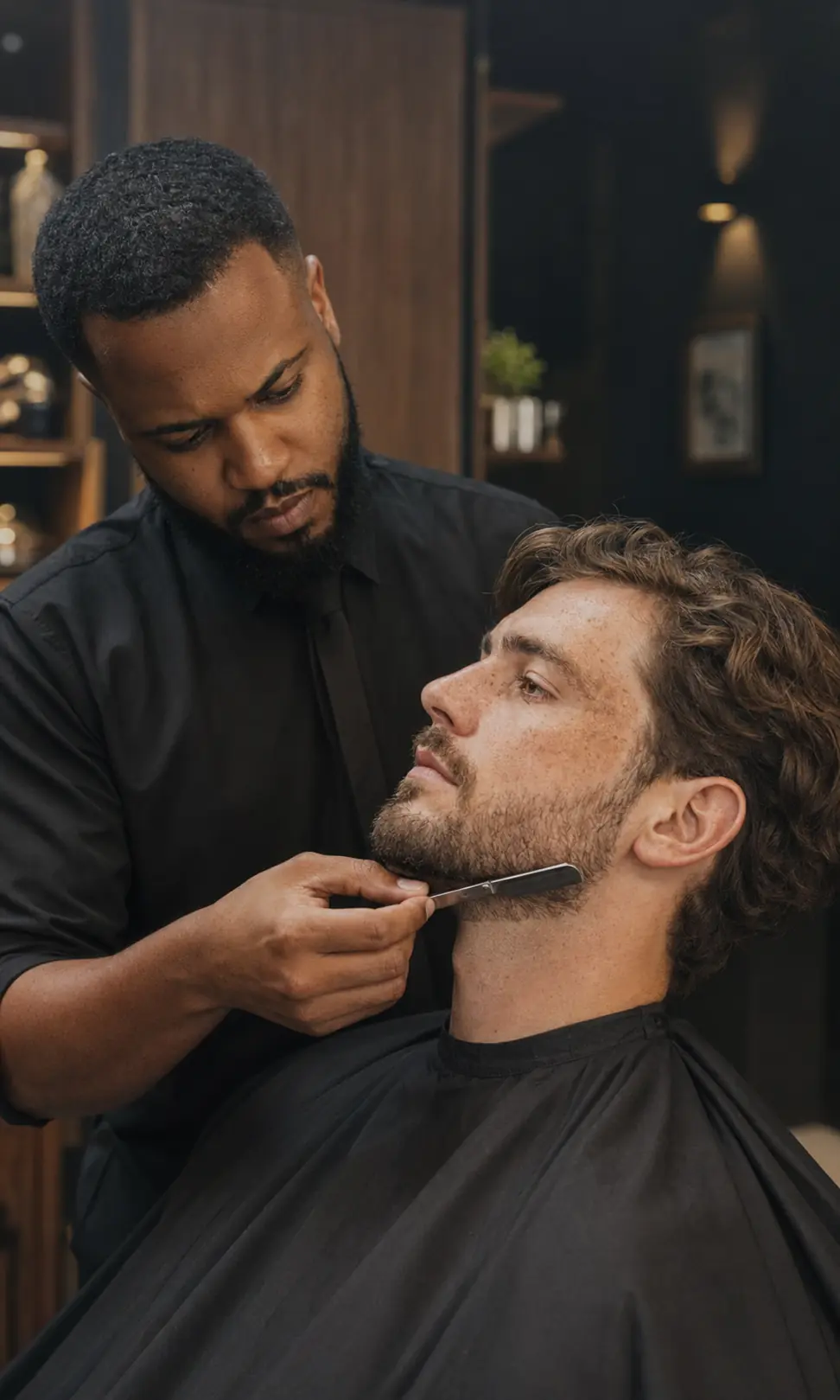 Atendimento de corte e barba em ambiente premium